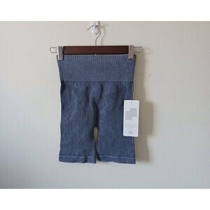 Aura Ribbed Activewear Biker Shorts High Rise Waisted Gray Size S/M